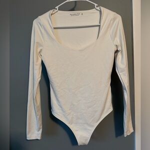 Abercrombie & Fitch Cream Long Sleeve Bodysuit